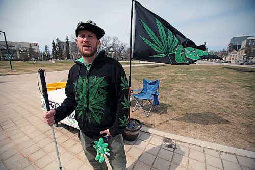 Steven Stairs, founder of the Cannabis Business Association of Manitoba and a longtime cannabis advocate, outside the legislative building on Saturday, April 20, 2024. (ERIK PINDERA / FREE PRESS)