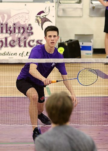 Vincent Massey’s Leyton Gouldie won the city varsity boys’ badminton title at Massey on Monday. (Thomas Friesen/The Brandon Sun)
