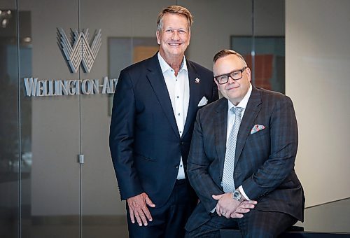 JOHN WOODS / FREE PRESS
Wellington-Altus Financial executives Charlie Spiring, executive chairman, left, and Shaun Hauser, CEO, are photographed in their Portage Ave headquarters in Winnipeg Monday, April 22, 2024. 

Reporter: martin