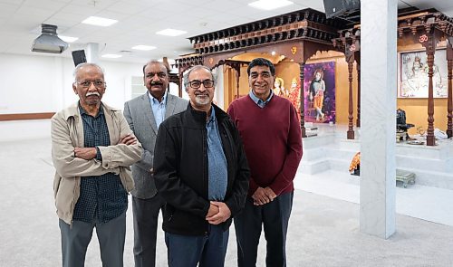 Ruth Bonneville / Free Press

ENT - Hindu Temple renos

Photo of some the prominent people involved with the Hindu Society of Manitoba and the renovations.  
From left to right

- Dr. Rao Atmuri Chair, renovations Committee 
(Beige jacket)
- Surinder Goyal - Reno Committee member (grey jacket)
- Prem Sanggar - Renovations Committee member (black jacket)
- Kirit Thakrar, President of the Hindu Society of Manitoba  and renovation committee member (Maroon sweater)

Story on the renovations of the Hindu Temple &amp; Cultural Centre (Hindu Society of Manitoba), located at 854 Ellice Avenue.

Writer Romona Goomansingh 

April 24th,  2024
