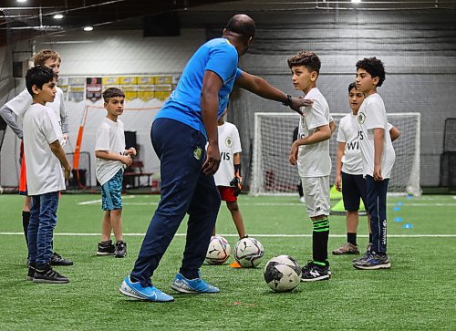 A free introduction to soccer event was held Sunday at the indoor fieldhouse at the Wheat City golf course for kids aged 10 to 14 years old, hosted by Brandon United Football Cooperative, with support from Westman Immigrant Services. (Michele McDougall/The Brandon Sun)