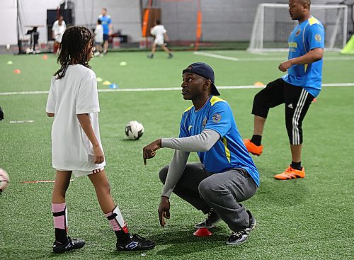 A free introduction to soccer event was held Sunday at the indoor fieldhouse at the Wheat City golf course for kids aged 10 to 14 years old, hosted by Brandon United Football Cooperative, with support from Westman Immigrant Services. (Michele McDougall/The Brandon Sun)