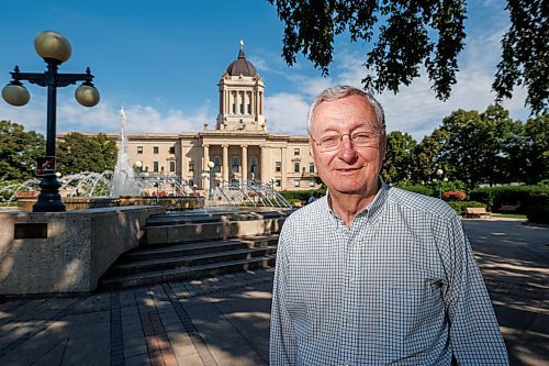 MIKE DEAL / WINNIPEG FREE PRESS
Retired history professor Gerald Friesen on the South grounds of the Manitoba Legislative building where there is a plaque dedicated to the former Manitoba premier John Norquay, who was Manitoba&#x2019;s first Indigenous premier.
See Tom Brodbeck story
230802 - Wednesday, August 02, 2023.