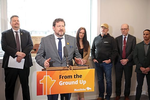 Minister of Sport, Culture, Heritage and Tourism and Brandon East MLA Glen Simard speaks during the announcement of a new community development program with provincial Municipal and Northern Relations Minister Ian Bushie at the Brandon Neighbourhood Renewal Corporation on Monday. (Tim Smith/The Brandon Sun)
