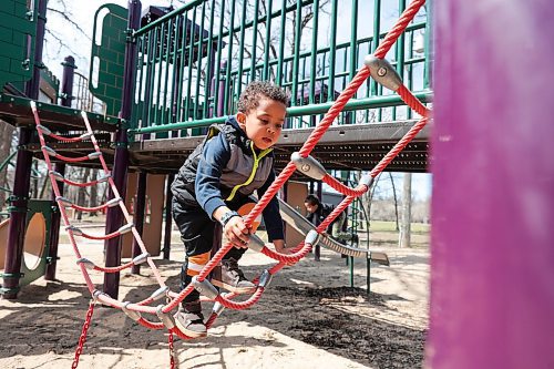 Ruth Bonneville / Free Press

Standup - Kids climb structure

Elihu Kesete 3yrs, climbs the swinging ladder as his older brother plays on the slide behind him,  at St. Vital Park while hanging out with dad Tuesday afternoon. 


April 30 th,  2024
