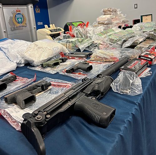 Tyler Searle / Free Press
Police seized $1.7 million in cash, 30 kg of cocaine, four handguns, a submachine-gun with a silencer, and ammunition. 
May 1/2024