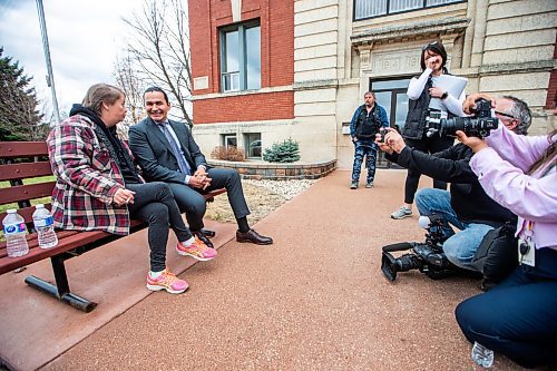 MIKAELA MACKENZIE / FREE PRESS

Premier Wab Kinew takes a photo with Amanda&#x573; mother, Nancy Clearwater, after a funding announcement for Carman Wellness Connections and a memorial in Carman on Wednesday, May 1, 2024. 


For Erik story.