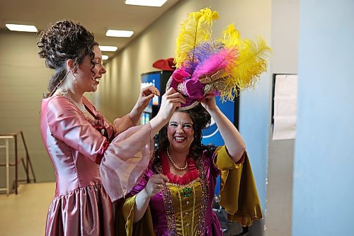01052024
Kelsey Simpson helps Emilie Cox with her outfit backstage before the dress rehearsal for the Assiniboine Theatre Company’s presentation of AMADEUS at the Western Manitoba Centennial Auditorium in Brandon on Wednesday evening. The play opens today and runs until Saturday.
(Tim Smith/The Brandon Sun) 