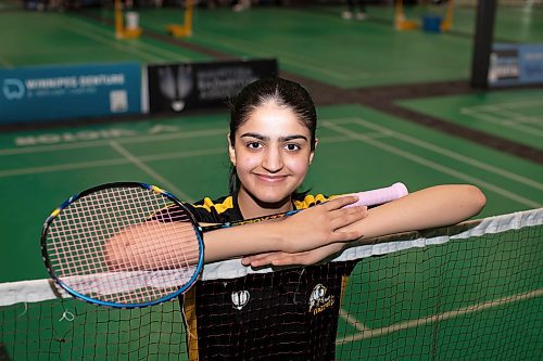 BROOK JONES / FREE PRESS
Fort Richmond Collegiate Grade 12 student Ranya Narwal, who is going for her third-straight Manitoba High Schools Athletic Association provincial badminton title in girls singles May 3 and 4, 2024, is pictured at Prairie Badminton in Winnipeg, Man., Wednesday, May 1, 2024. The 17-year-old won as a Grade 10 student in junior girls and in varsity grils as a Grade 11 student.