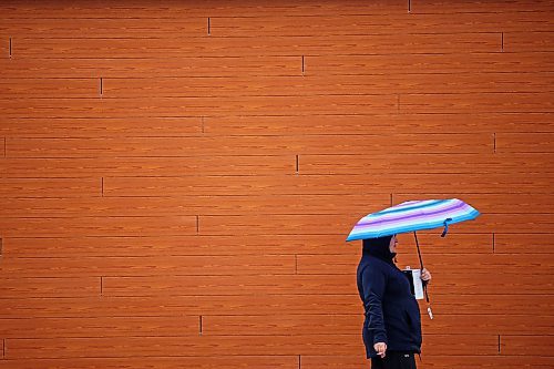 02052024
A pedestrian takes shelter from the rain under an umbrella while out walking in Minnedosa on a rainy Thursday afternoon. (Tim Smith/The Brandon Sun)