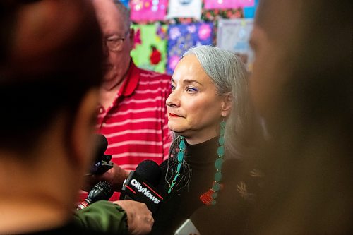 MIKAELA MACKENZIE / FREE PRESS

Manitoba families minister Nahanni Fontaine scrums with the media after the announcement of a Red Dress Alert system at the Manitoba Legislative Building on Friday, May 3, 2024. 


For Chris story.