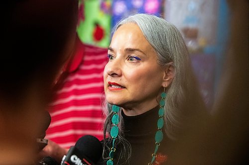 MIKAELA MACKENZIE / FREE PRESS

Manitoba families minister Nahanni Fontaine scrums with the media after the announcement of a Red Dress Alert system at the Manitoba Legislative Building on Friday, May 3, 2024. 


For Chris story.