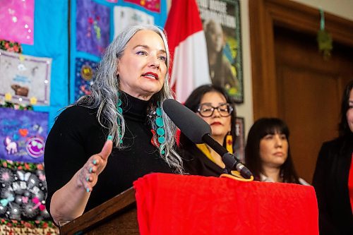 MIKAELA MACKENZIE / FREE PRESS

Manitoba families minister Nahanni Fontaine speaks at the announcement of a Red Dress Alert system at the Manitoba Legislative Building on Friday, May 3, 2024. 


For Chris story.