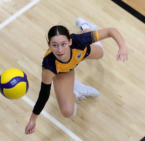 Brandon Volleyball Club's Tyra Lasuik chases a ball down on her opponent's side of the court during Sunday's playoffs. BVC finished fifth after a narrow 2-1 loss in the quarterfinals. (Thomas Friesen/The Brandon Sun)