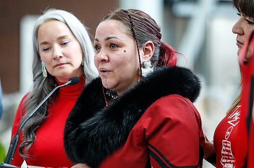 JOHN WOODS / FREE PRESS
Nikki Komaksiutiksak, who's sister Jessica Micheals was murdered, speaks after Minister Nahanni Fontaine, left, announced $15 million for a MMIWG2S Endowment Fund at the Canadian Museum for Human Rights in Winnipeg, Sunday, May 5, 2024.

Reporter: stylet