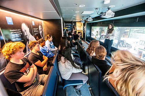 MIKAELA MACKENZIE / FREE PRESS

Educator Elena Kingsbury leads a workshop on human rights with grade 10 Shaftesbury High School students on the Tour for Humanity mobile education centre on Monday, May 6, 2024. 


For John Longhurst story.