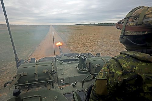 Soldiers with 2nd Battalion, Princess Patricia's Canadian Light Infantry alpha company fire the 25-millimetre cannon on a LAV 6 armoured fighting vehicle while taking part in live-fire training at the CFB Shilo range on Monday. (Tim Smith/The Brandon Sun)
