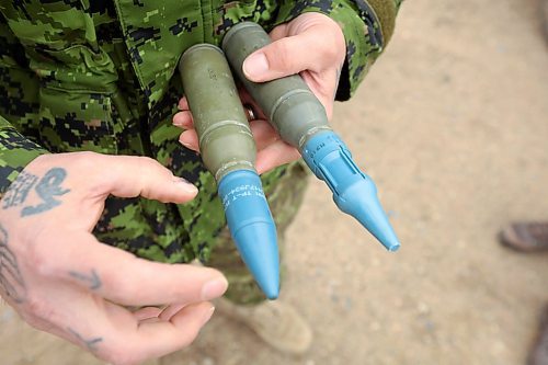 Twenty-five-millimetre artillery rounds used during the live-fire training on Monday. (Tim Smith/The Brandon Sun)