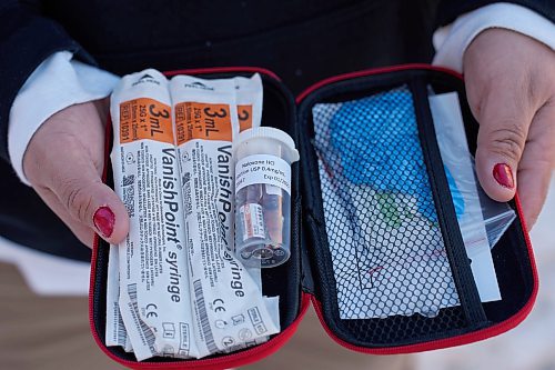 DAVID LIPNOWSKI&#xa0; / WINNIPEG&#xa0; FREE PRESS

Davey Cole is the Sunshine House mobile overdose prevention site co-ordinator, and is&#xa0; photographed holding Naloxone behind the&#xa0;Red Road Lodge Saturday January 21, 2023.