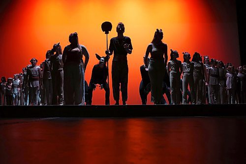 Cast members for Mecca Productions presentation of "The Lion King Jr." perform their dress rehearsal for the musical at the Western Manitoba Centennial Auditorium on Wednesday evening. (Tim Smith/The Brandon Sun)