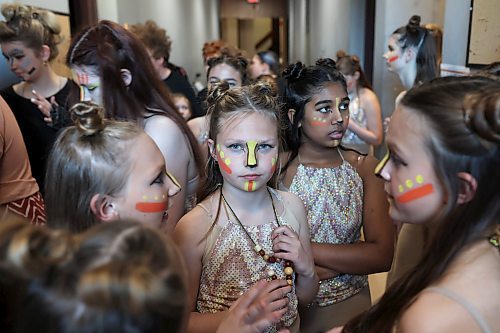 Cast members for "The Lion King Jr." get ready backstage prior to their dress rehearsal on Wednesday evening. (Tim Smith/The Brandon Sun)