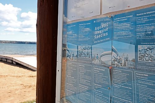 09052024
Pamphlets detailing information about aquatic invasive species are posted on a bulletin board along the Clear Lake beach in Wasagaming. (Tim Smith/The Brandon Sun)