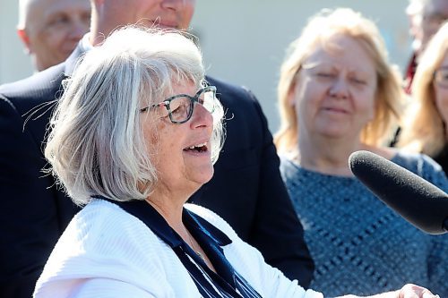 Carberry health care worker and member of the community's Health Action Committee, Loretta Oliver, speaks during a government press conference on Friday morning to announce the reopening of the Carberry emergency room. (Matt Goerzen/The Brandon Sun)