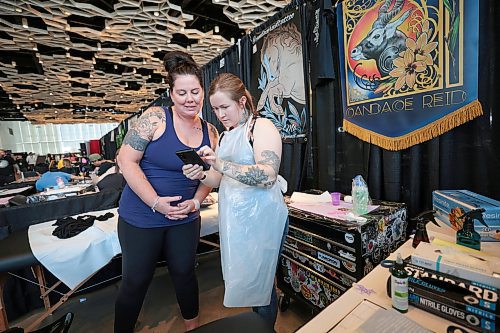 Ruth Bonneville / Free Press

local standup - wpg tatto show

Tattoo artist, Candace Reid (apron), works with her client, Jasmine Currie, on selecting and prepping her for a tattoo at her booth at the 5th annual Tattoo Show at the RBC Convention Centre Friday. 

The weekend will include tattoo competitions, The WINNIPEG BEAUTY Fantasy Hair and Make up Competition, as well as over 40 vendors for jewellery, apparel, artwork, piercing, clothing, and more. 

May 10th, 2024
