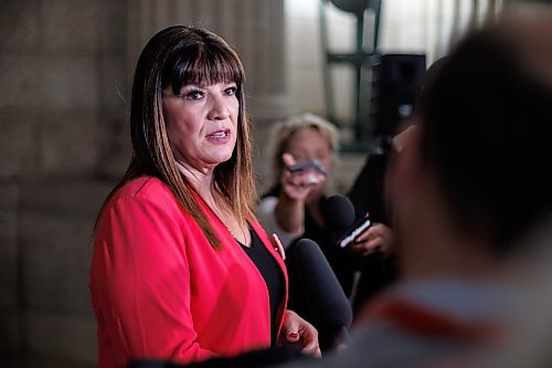 MIKE DEAL / WINNIPEG FREE PRESS
Provincial Housing, Addictions and Homelessness Minister Bernadette Smith speaks during an announcement by the federal government and Manitoba governments Tuesday morning in the rotunda of the Manitoba Legislative Building, an enhancement to the Canada Housing Benefit (CHB) to provide housing supports for survivors of gender-based violence. The federal government is investing $13.7 million to create housing options that will be cost-matched by the Manitoba government for a combined total of $27.5 million in funding over five years.
240326 - Tuesday, March 26, 2024.