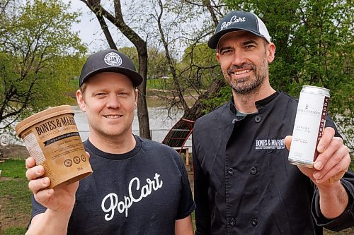 MIKE DEAL / FREE PRESS
Shawn Vidal (left) and Ryan Wiebe, co-owners of Bones &amp; Marrow Broth Company, Pop Cart Wpg, Juice Me and Abiding Citizen.
See Gabrielle Piche story
240513 - Monday, May 13, 2024.