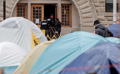 JOHN WOODS / FREE PRESS
Security has been placed at the doors of U of Wpg buildings during Pro-Palestine protest in Winnipeg Tuesday, May 14, 2024. Allegedly access to buildings is limited to staff and students.

Reporter: ?