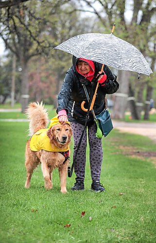 Ruth Bonneville / Free Press

Weather Standup - dog raincoat

A five-year-old, friendly golden retriever named Linus, has his raincoat adjusted by his dog walker, Cheryl McLean, while on their daily walk in the drizzle along Wellington Crescent Tuesday. 

The owners of Linus purchased the raincoat for dogs off Amazon and also done Linus with rain pants and other outdoor attire depending on the weather.  



May 14th, 2024
