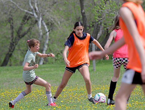 Girls scrimmage at the end of WRSA's spring camp at the field behind Bethel Christian Assembly on Saturday. (Thomas Friesen/The Brandon Sun)