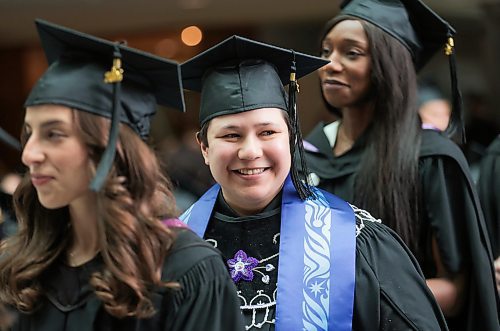 Ruth Bonneville / Free Press

Standup - Doctors Graduation 

Indigenous student. Ashley Eva Dawn Monture, smiles as she heads to the stage to receive her doctors degree at Bannatyne campus Thursday,.

Health-care professionals graduate at The
University of Manitoba and receive their degrees during the spring Convocation ceremonies on the Bannatyne campus Thursday,.

A total of 205 students will graduate, representing three colleges in the Rady Faculty of Health Sciences: the Max Rady College of Medicine, Dr. Gerald Niznick College of Dentistry (including the School of Dental Hygiene) and College of Pharmacy.

More info:
The Max Rady College of Medicine Class of 2024 includes 106 graduates. Of these, 76 will undertake their residencies in Manitoba. The class includes 12 students of Indigenous ancestry and five French-speaking students who are graduating in the college&#x573; bilingual stream. Thirty-nine members of the graduating class are from rural Manitoba or have rural attributes, such as rural work experience.

May 15th, 2024
