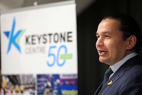 Manitoba Premier Wab Kinew offers his thoughts on the most recent results of an economic survey that shows the facility has a $78.1 million impact on the fortunes of the province, during a media conference at the Keystone on Thursday morning. The announcement was made as part of the Keystone Centre's 50th anniversary celebration. The centre is currently seeking public opinion and participation on a future planning project designed to support the board in updating and modernizing the current site plan and future strategic plans. (Matt Goerzen/The Brandon Sun)