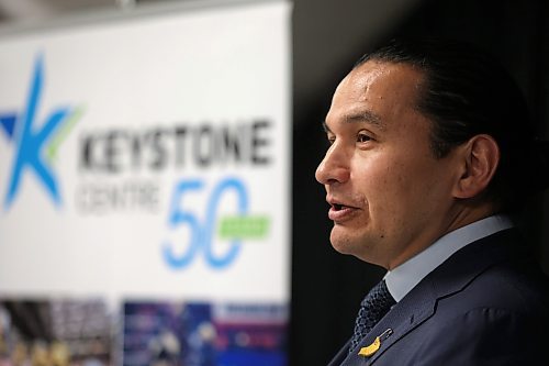 Manitoba Premier Wab Kinew offers his thoughts on the most recent results of an economic survey that shows the facility has a $78.1 million impact on the fortunes of the province, during a media conference at the Keystone on Thursday morning. The announcement was made as part of the Keystone Centre's 50th anniversary celebration. The centre is currently seeking public opinion and participation on a future planning project designed to support the board in updating and modernizing the current site plan and future strategic plans. (Matt Goerzen/The Brandon Sun)