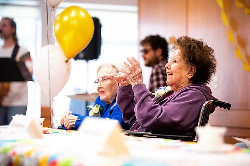 MIKAELA MACKENZIE / FREE PRESS

Centenarian resident Adele Heidinger (100) dances during a group birthday celebration at the Simkin Centre on Thursday, May 16, 2024.

For Tyler story.

