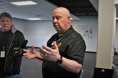 NICOLE BUFFIE / FREE PRESS Winnipeg Humane Society director of investigations Andrew Clarke speaks to media Thursday afternoon about the city's largest dog seizure in its history. Animal Services rescued 68 dogs from a home in Fort Richmond.