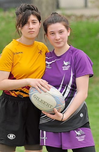 Siblings Allie and Maria (right) Matthies are both rookes with their respective Westman High School Rugby teams. Both play wing, with Maria in Grade 10 at Vincent Massey, while Allie is in Grade 10 at Crocus Plains. (Jules Xavier/The Brandon Sun)