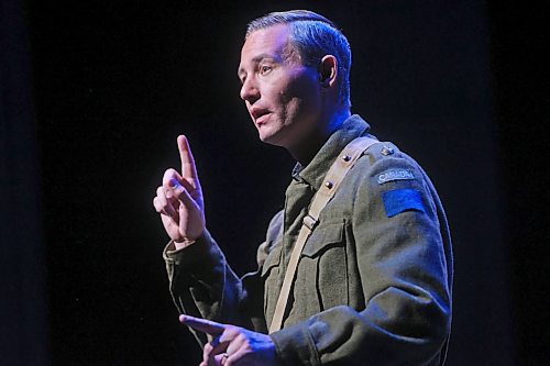 Acting as Captain John Weir Foote, the only chaplain to win the Victoria Cross during the Second World War, Canadian actor Marc A. Moir speaks about the leadup to Canada's actions in Dieppe during the Second World War. Moir has performed the multi award-winning one-man play across Canada and was in Brandon for a private performance on Friday afternoon to a small group of school kids, and a public performance on Friday evening at the Western Manitoba Centennial Auditorium. See more photos on Page A2. (Matt Goerzen/The Brandon Sun)