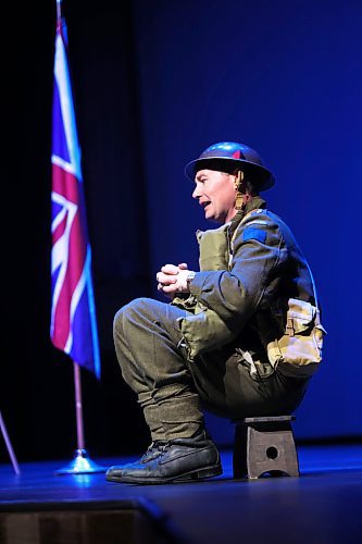 Actor Marc A. Moir plays Captain John Weir Foote, the only chaplain to win the Victoria Cross during the Second World War, in his performance of Padr X on Friday afternoon. Moir has performed the multi award-winning one-man play across Canada and was in Brandon for a private performance on Friday afternoon to a small group of school kids and seniors, and a publlic performance on Friday evening at the Western Manitoba Centennial Auditorium. (Matt Goerzen/The Brandon Sun)