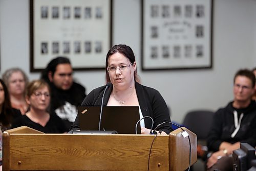 Brandon Housing First project manager Samantha Shupe speaks in favour of a conditional use application her organization made to establish a transitional housing facility for women, primarily Indigenous women, at last week's Planning Commission meeting. (Colin Slark/The Brandon Sun)