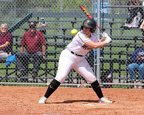 A pitch zooms by the face of Westman Magic batter Nevaeh Stinson of Minnesota during a game against the Manitoba Phillies in under-19 AAA Manitoba Premier Softball League action at Ashley Neufeld Softball Complex on Sunday afternoon. (Perry Bergson/The Brandon Sun)
May 19, 2024