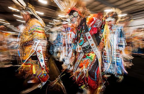 JOHN WOODS / FREE PRESS
Dancers perform during the grand entrance at Manito Abhee powwow Sunday, May 19, 2024. 

Reporter: standup