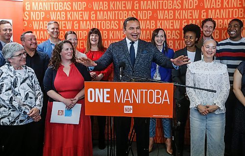 JOHN WOODS / FREE PRESS
NDP leader Wab Kinew introduces Tuxedo by-election candidate Carla Compton, left, to supporters at their River Heights constituency office Monday, May 20, 2024. 

Reporter: nicole