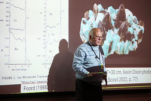 21052024
Dr. Robert F. Martin delivers the Distinguished Lecture during day two of the the GAC-MAC-PEG 2024 Geosciences Conference at Brandon University on Tuesday.
(Tim Smith/The Brandon Sun)