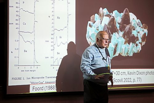 21052024
Dr. Robert F. Martin delivers the Distinguished Lecture during day two of the the GAC-MAC-PEG 2024 Geosciences Conference at Brandon University on Tuesday.
(Tim Smith/The Brandon Sun)