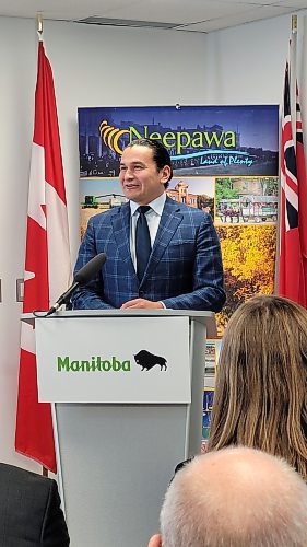 Premier Wab Kinew at the grand opening of the new Neepawa Training Centre for nurses yesterday. (Miranda Leybourne/The Brandon Sun)