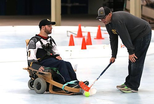 Chance Toder gets help from Chad Wallin in lining up a shot on Tuesday at the Keystone Centre during Westman Volt Hockey's last practice prior to heading to nationals in Ontario this weekend. (Perry Bergson/The Brandon Sun)
May 21, 2024