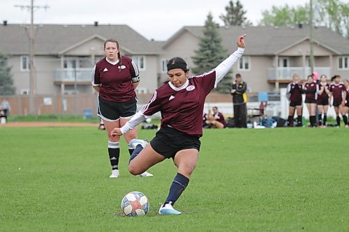 Genesis Lopez Mejia scores from the penalty spot for the Plainsmen. (Thomas Friesen/The Brandon Sun) 